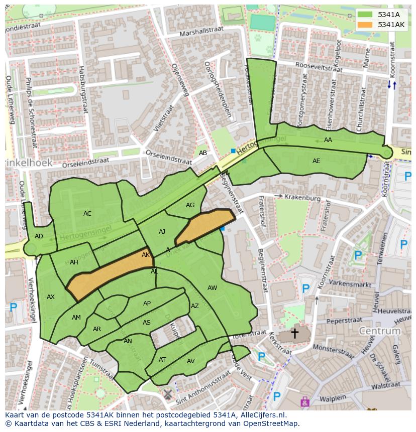 Afbeelding van het postcodegebied 5341 AK op de kaart.