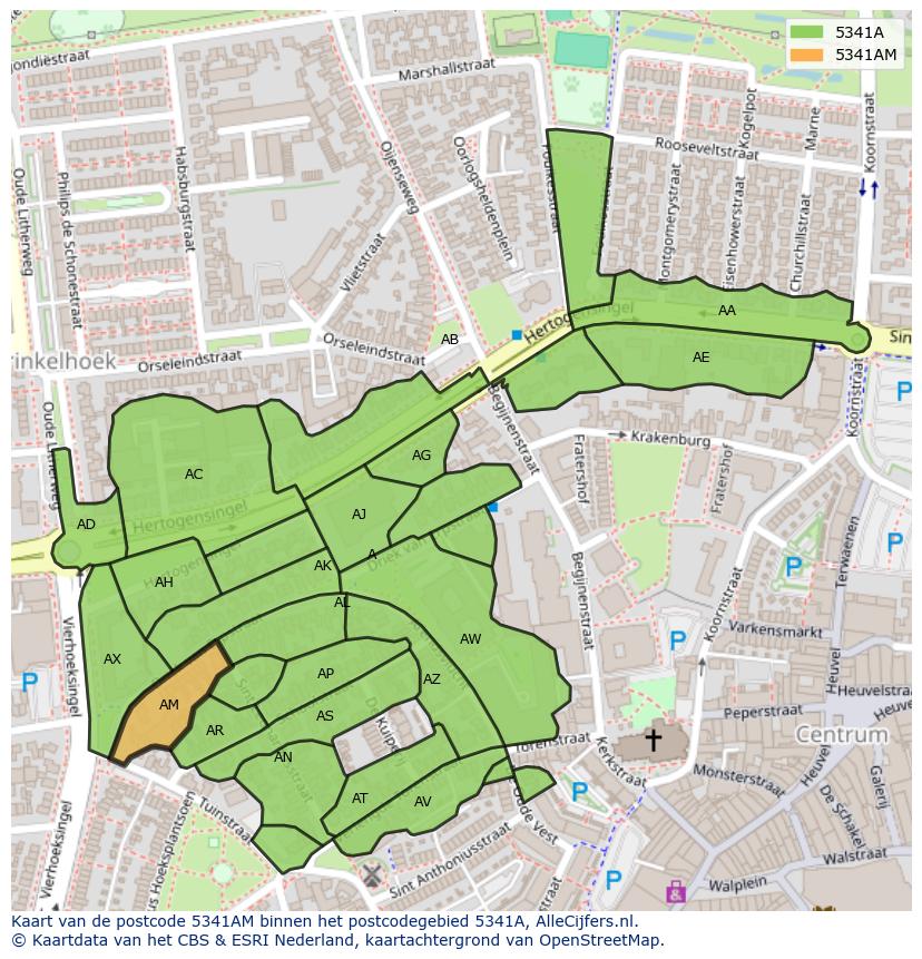 Afbeelding van het postcodegebied 5341 AM op de kaart.