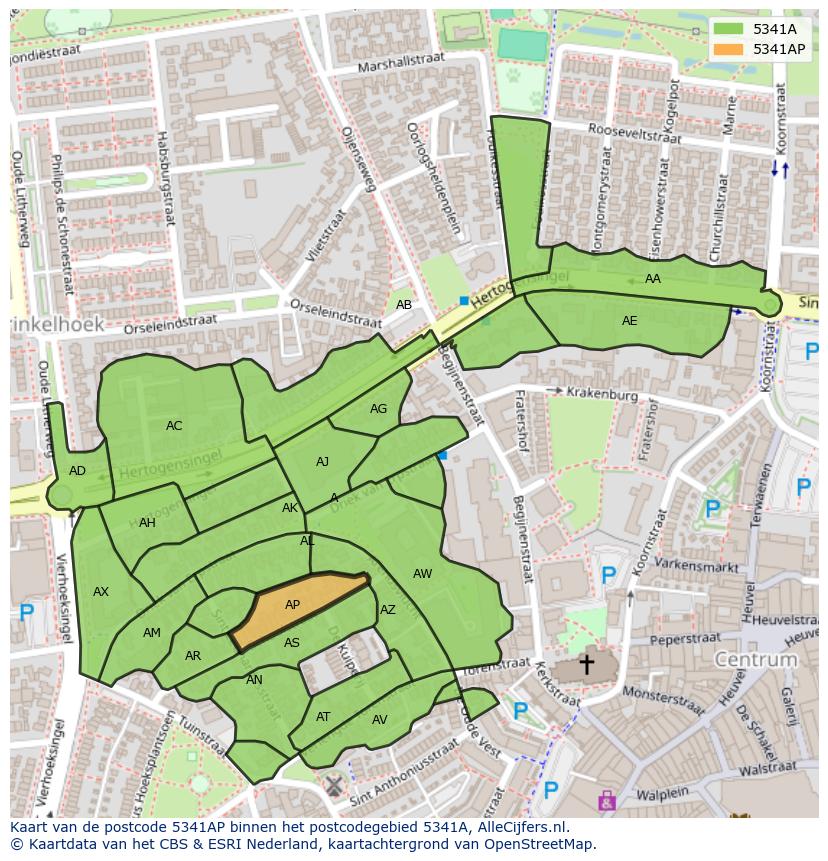 Afbeelding van het postcodegebied 5341 AP op de kaart.
