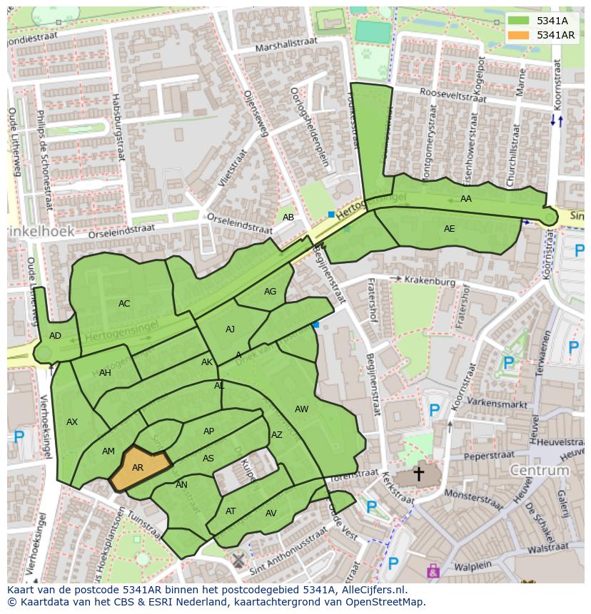 Afbeelding van het postcodegebied 5341 AR op de kaart.