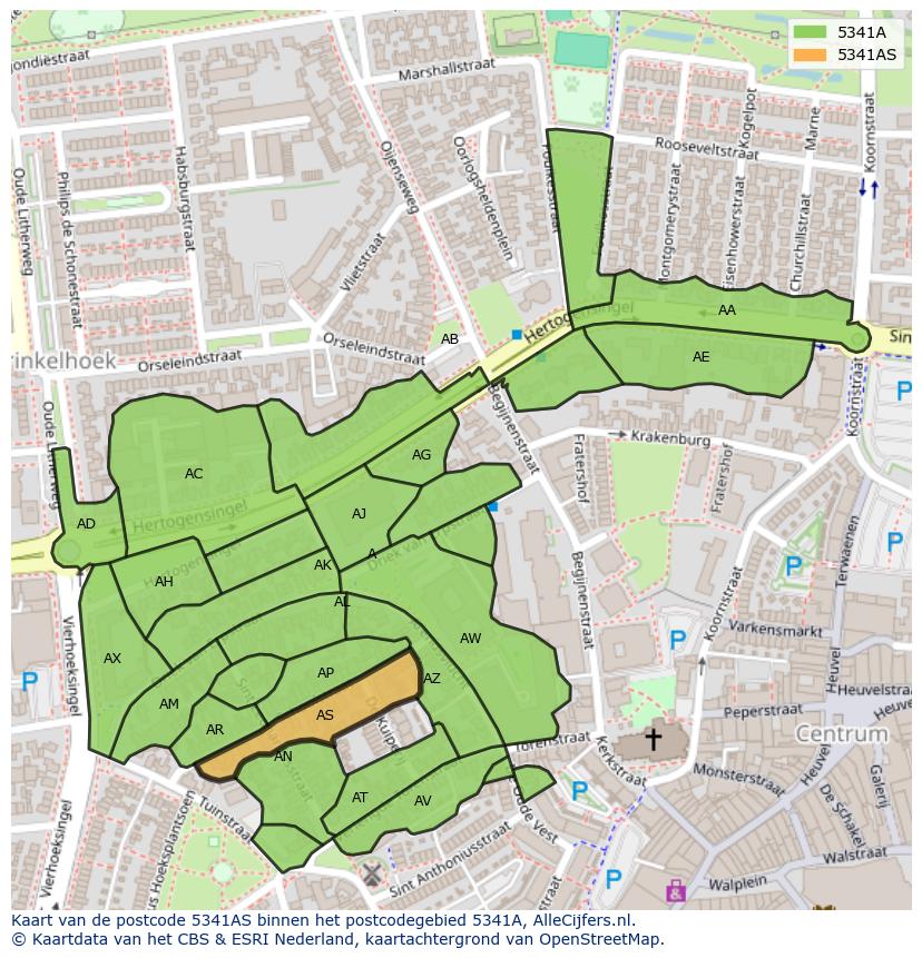 Afbeelding van het postcodegebied 5341 AS op de kaart.