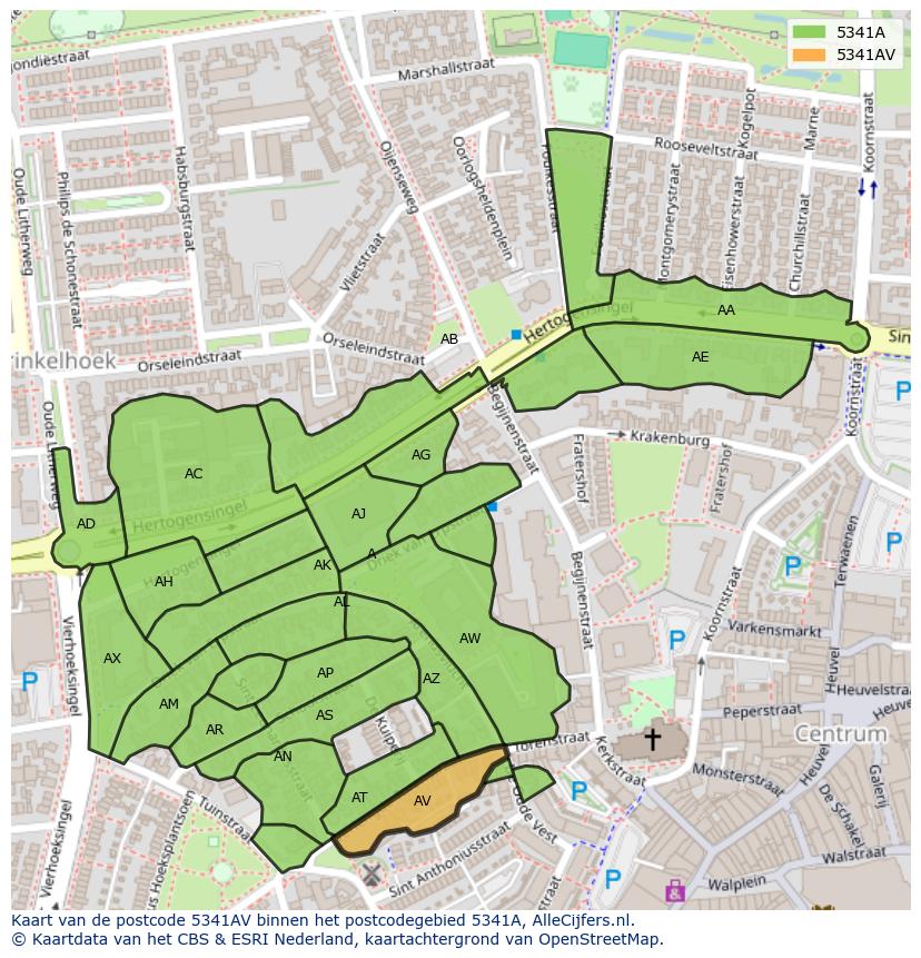 Afbeelding van het postcodegebied 5341 AV op de kaart.