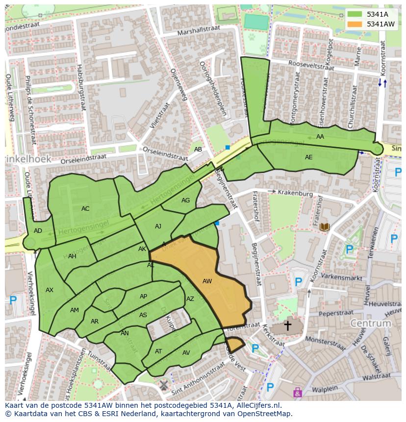Afbeelding van het postcodegebied 5341 AW op de kaart.