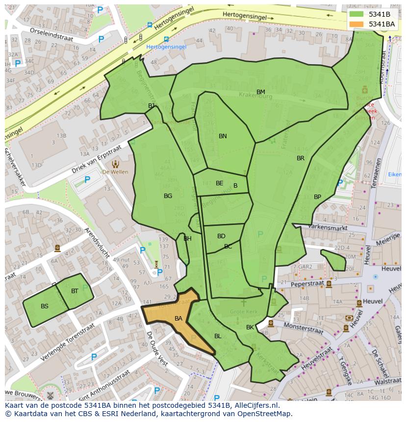 Afbeelding van het postcodegebied 5341 BA op de kaart.