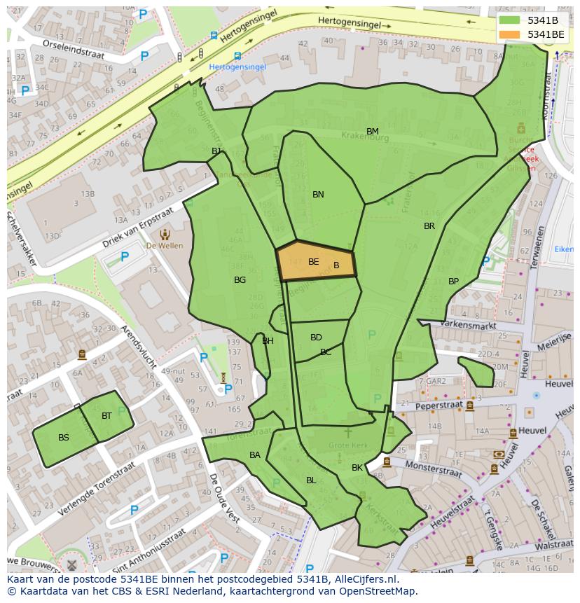 Afbeelding van het postcodegebied 5341 BE op de kaart.