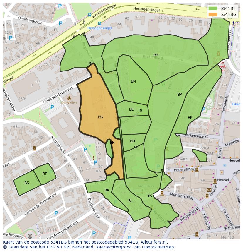 Afbeelding van het postcodegebied 5341 BG op de kaart.