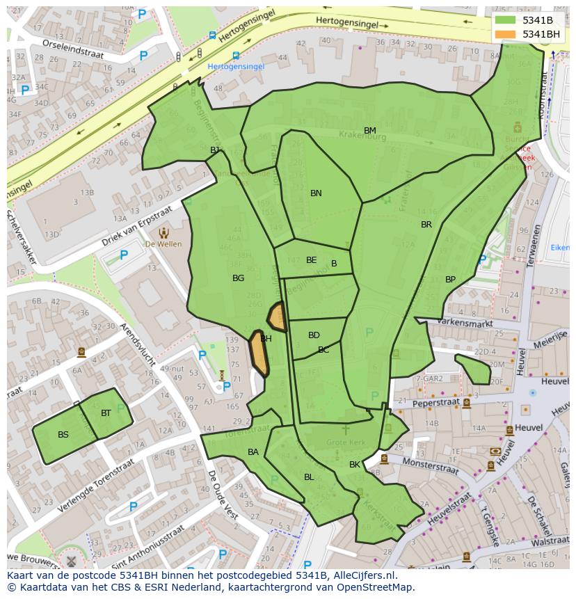Afbeelding van het postcodegebied 5341 BH op de kaart.