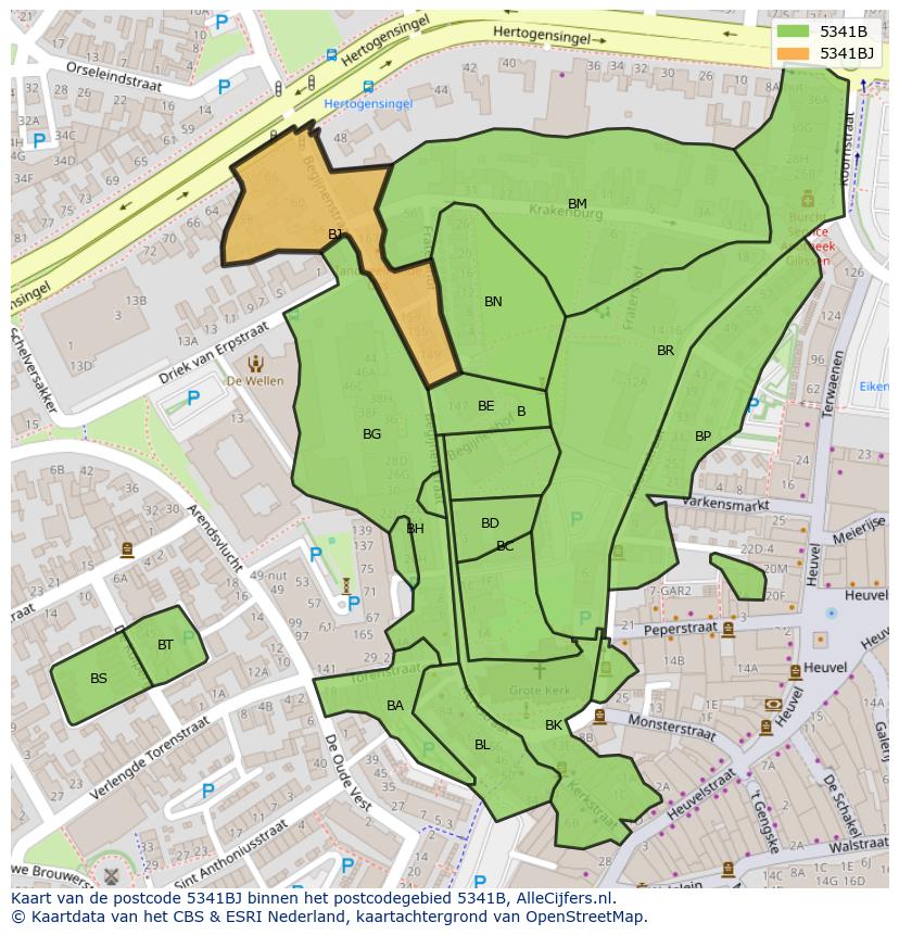 Afbeelding van het postcodegebied 5341 BJ op de kaart.