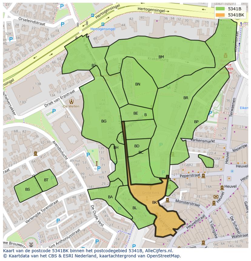 Afbeelding van het postcodegebied 5341 BK op de kaart.