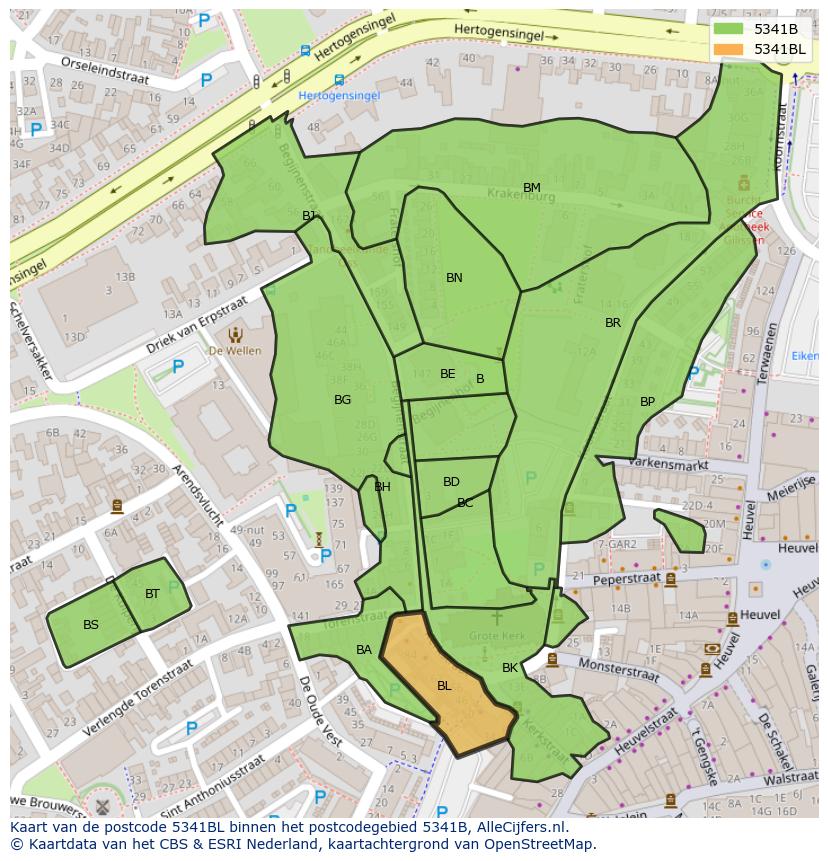 Afbeelding van het postcodegebied 5341 BL op de kaart.