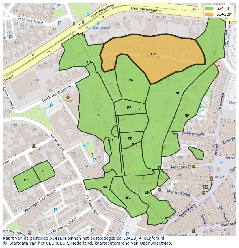 Afbeelding van het postcodegebied 5341 BM op de kaart.