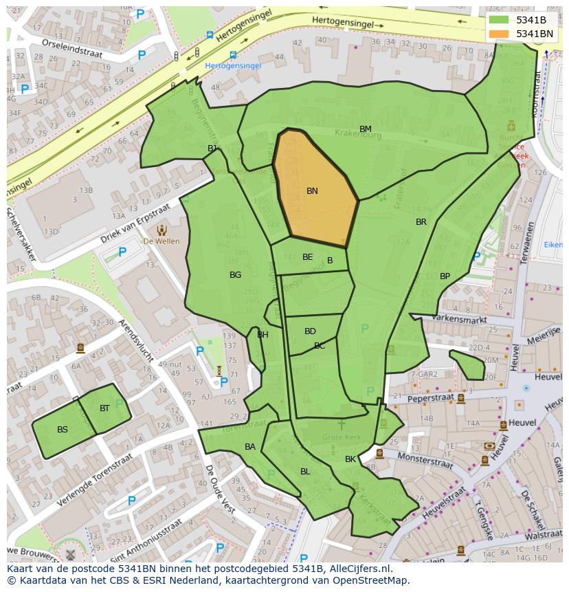 Afbeelding van het postcodegebied 5341 BN op de kaart.