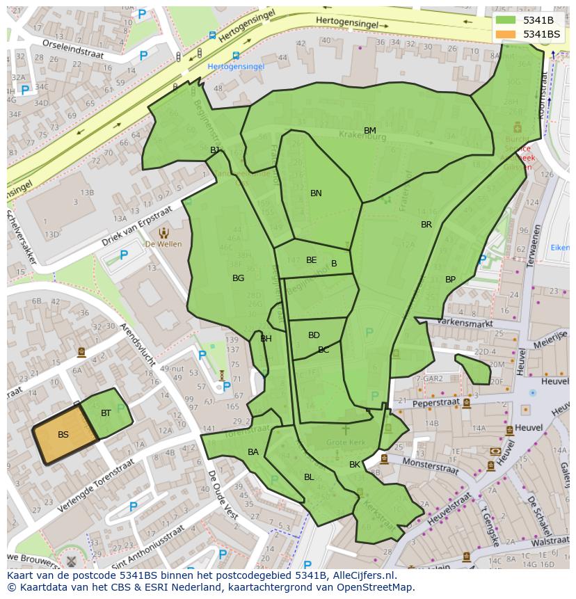 Afbeelding van het postcodegebied 5341 BS op de kaart.