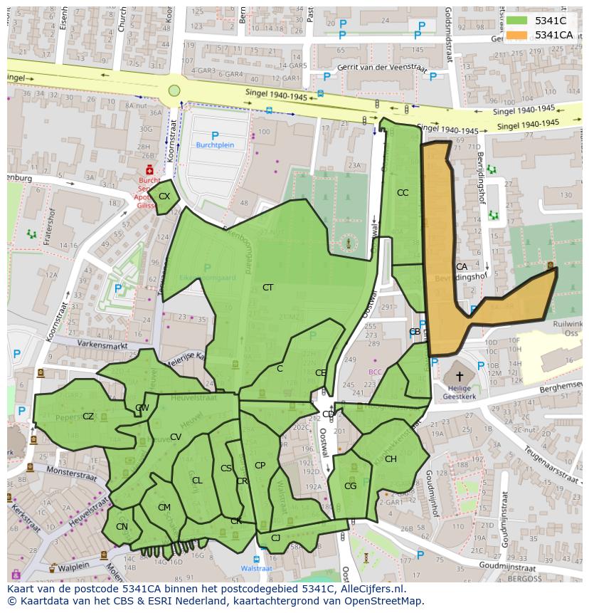 Afbeelding van het postcodegebied 5341 CA op de kaart.