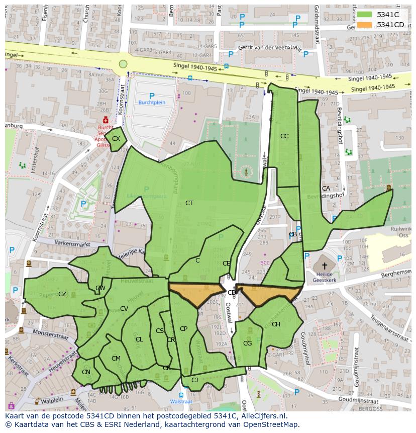 Afbeelding van het postcodegebied 5341 CD op de kaart.