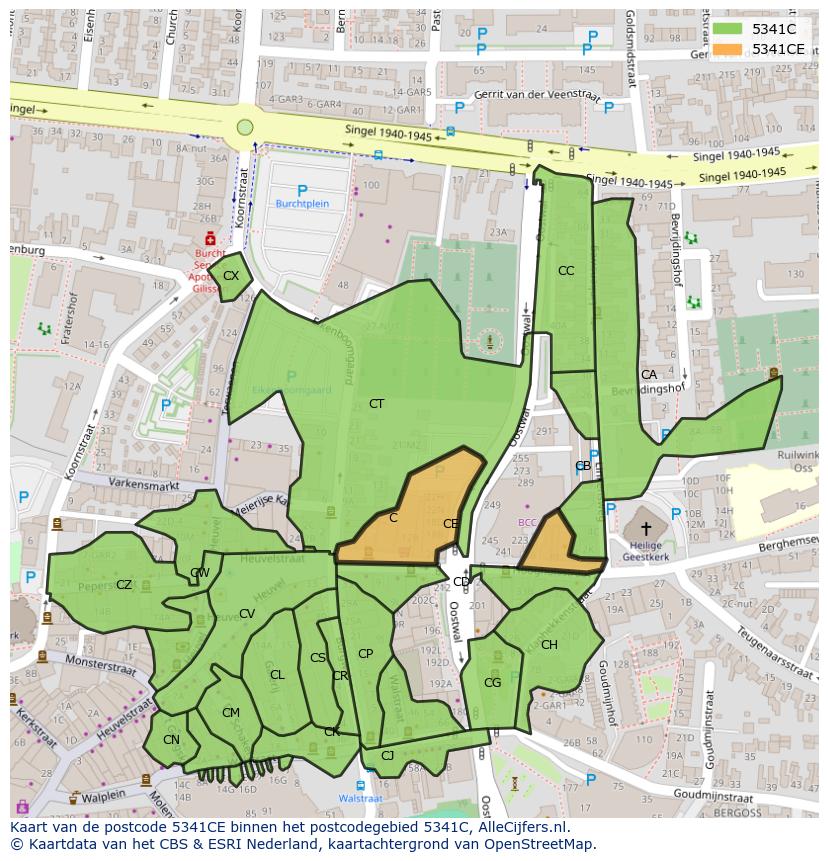 Afbeelding van het postcodegebied 5341 CE op de kaart.