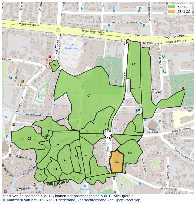 Afbeelding van het postcodegebied 5341 CG op de kaart.
