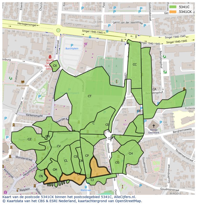 Afbeelding van het postcodegebied 5341 CK op de kaart.
