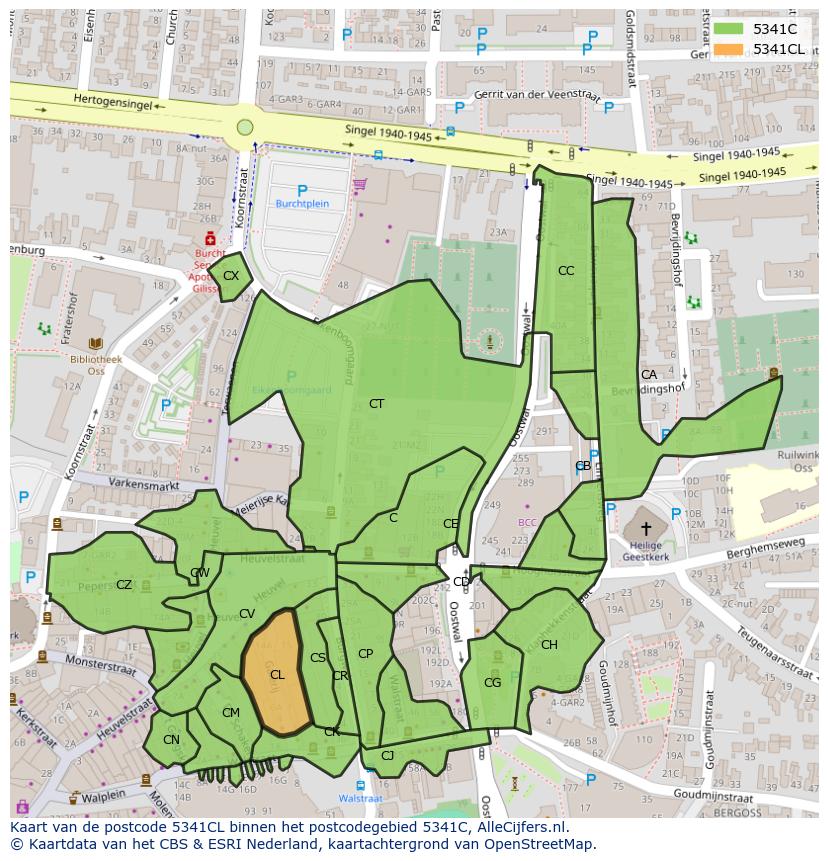 Afbeelding van het postcodegebied 5341 CL op de kaart.