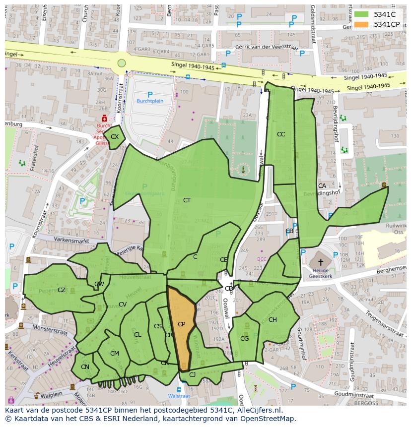 Afbeelding van het postcodegebied 5341 CP op de kaart.