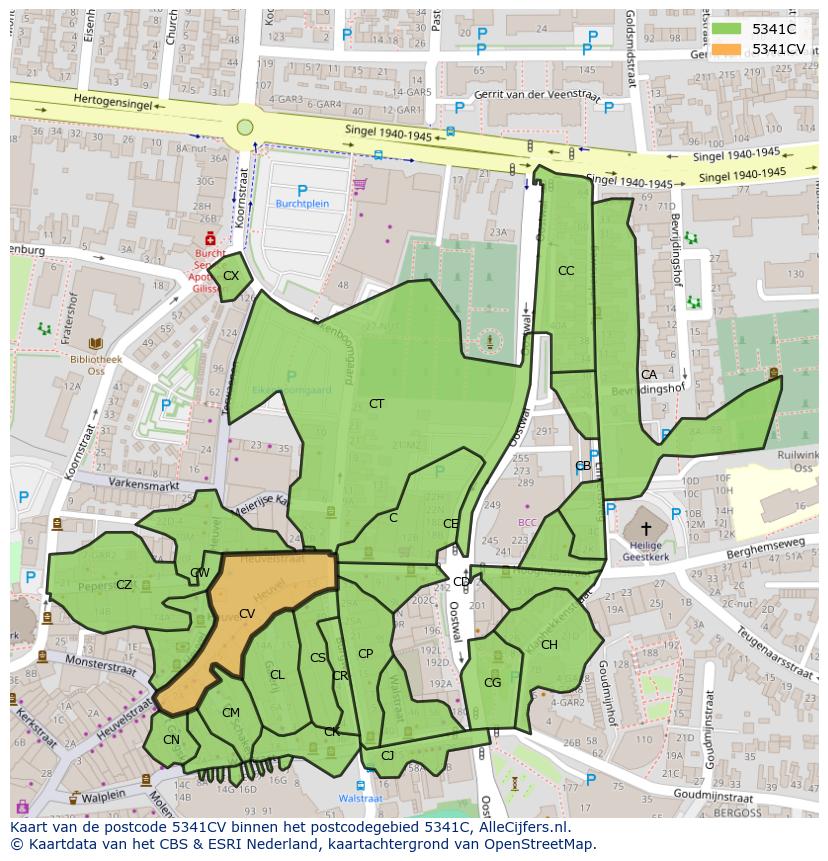Afbeelding van het postcodegebied 5341 CV op de kaart.