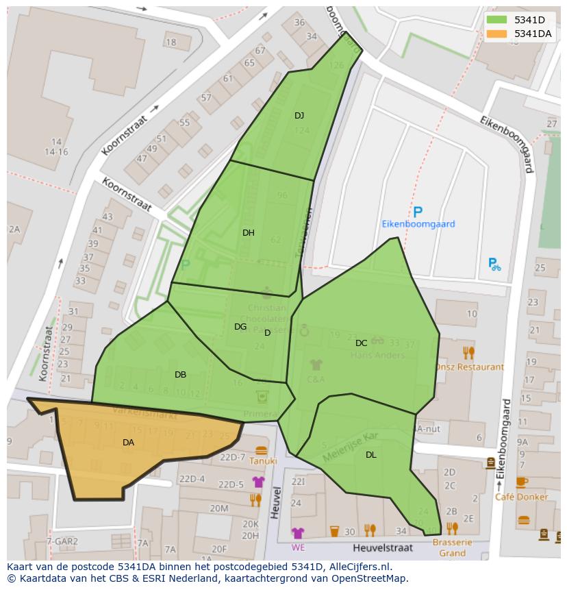Afbeelding van het postcodegebied 5341 DA op de kaart.