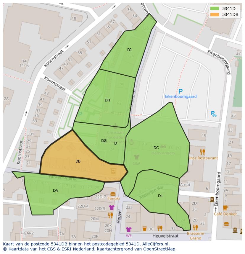 Afbeelding van het postcodegebied 5341 DB op de kaart.