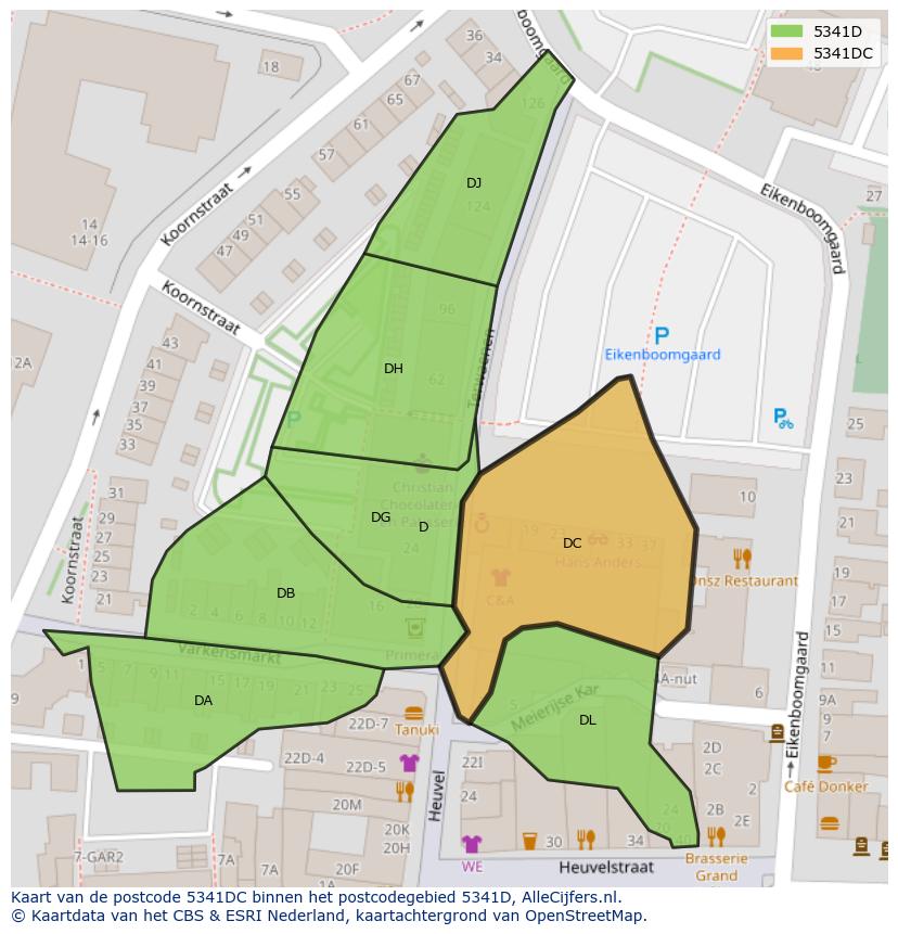 Afbeelding van het postcodegebied 5341 DC op de kaart.