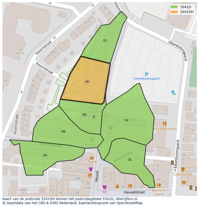 Afbeelding van het postcodegebied 5341 DH op de kaart.