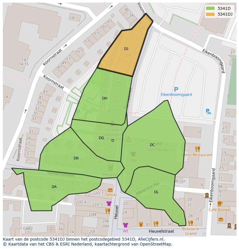 Afbeelding van het postcodegebied 5341 DJ op de kaart.