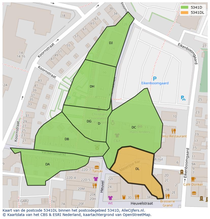 Afbeelding van het postcodegebied 5341 DL op de kaart.