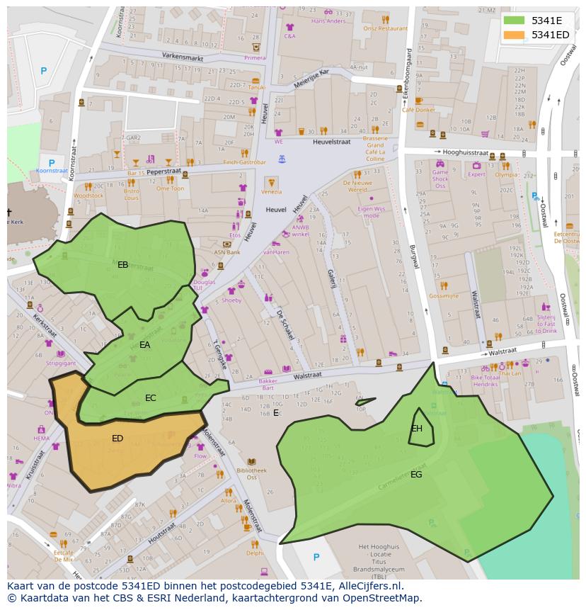 Afbeelding van het postcodegebied 5341 ED op de kaart.