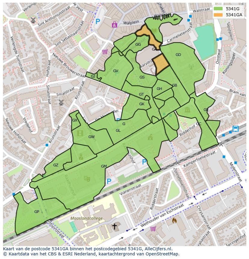 Afbeelding van het postcodegebied 5341 GA op de kaart.