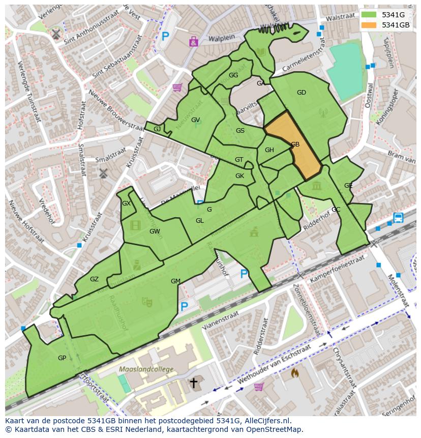 Afbeelding van het postcodegebied 5341 GB op de kaart.