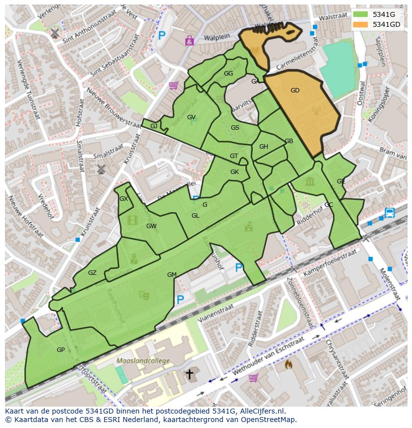Afbeelding van het postcodegebied 5341 GD op de kaart.