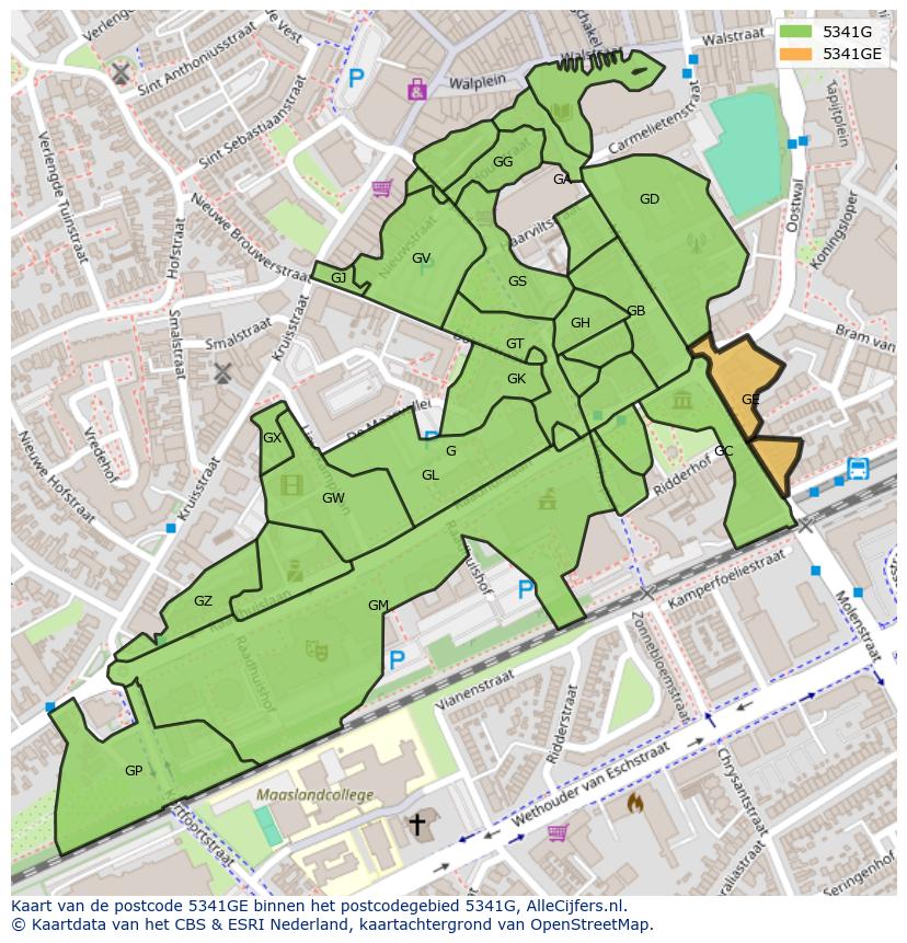 Afbeelding van het postcodegebied 5341 GE op de kaart.