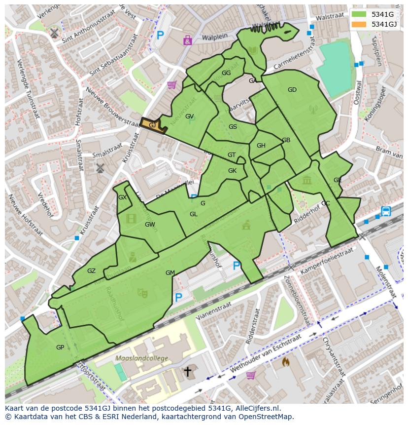 Afbeelding van het postcodegebied 5341 GJ op de kaart.