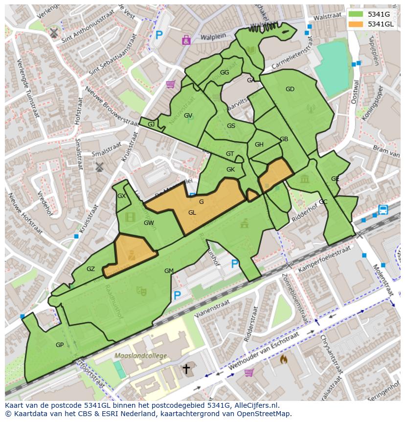 Afbeelding van het postcodegebied 5341 GL op de kaart.