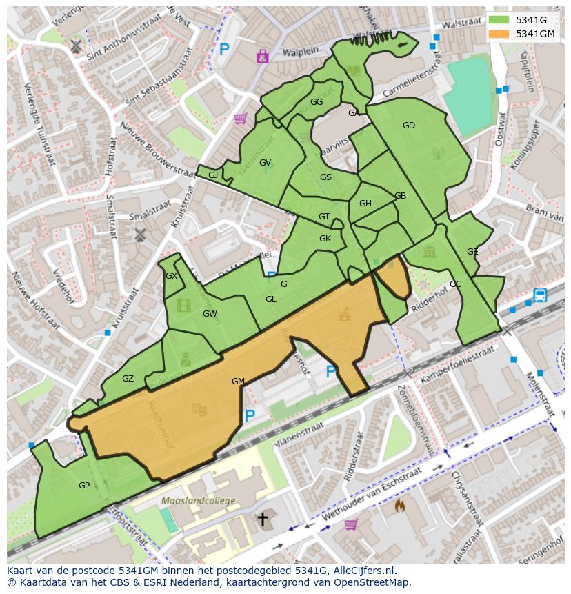 Afbeelding van het postcodegebied 5341 GM op de kaart.