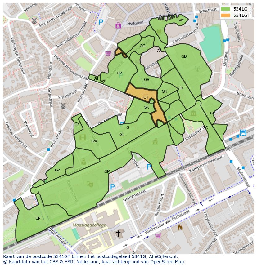 Afbeelding van het postcodegebied 5341 GT op de kaart.