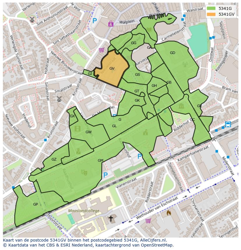 Afbeelding van het postcodegebied 5341 GV op de kaart.