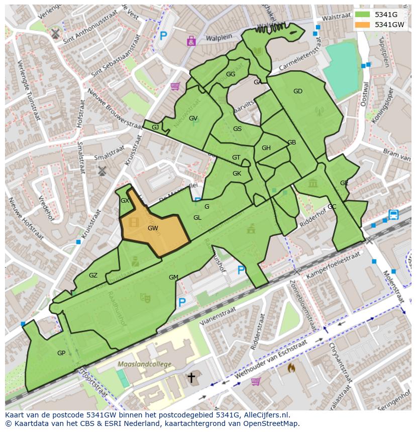 Afbeelding van het postcodegebied 5341 GW op de kaart.