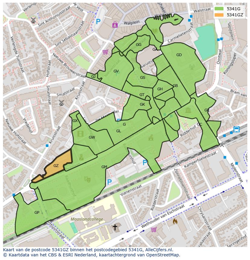 Afbeelding van het postcodegebied 5341 GZ op de kaart.