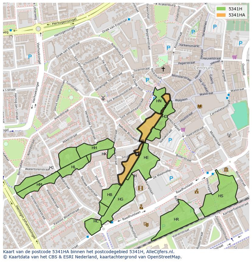 Afbeelding van het postcodegebied 5341 HA op de kaart.