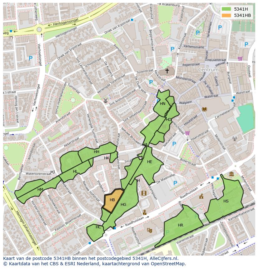 Afbeelding van het postcodegebied 5341 HB op de kaart.