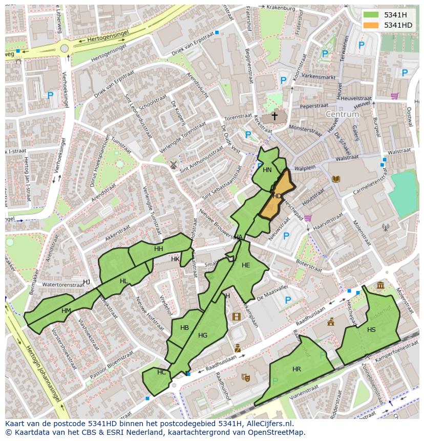 Afbeelding van het postcodegebied 5341 HD op de kaart.