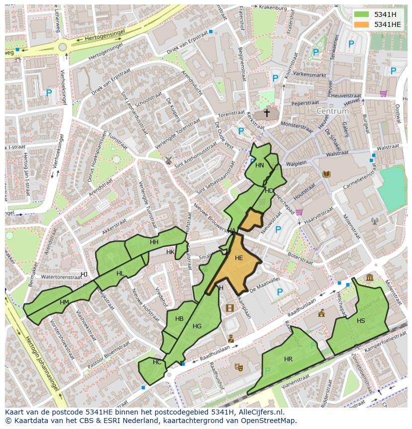 Afbeelding van het postcodegebied 5341 HE op de kaart.