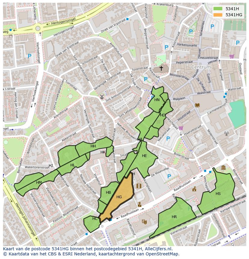 Afbeelding van het postcodegebied 5341 HG op de kaart.