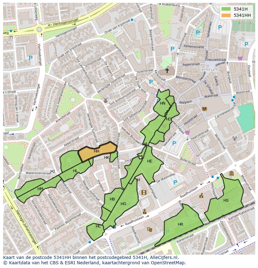 Afbeelding van het postcodegebied 5341 HH op de kaart.