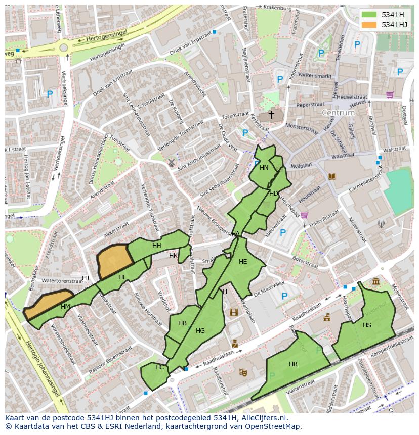 Afbeelding van het postcodegebied 5341 HJ op de kaart.